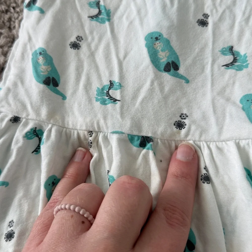 Kyte Baby Blue Otter Robin Cuddle Print Bamboo Bodysuit Twirl Dress